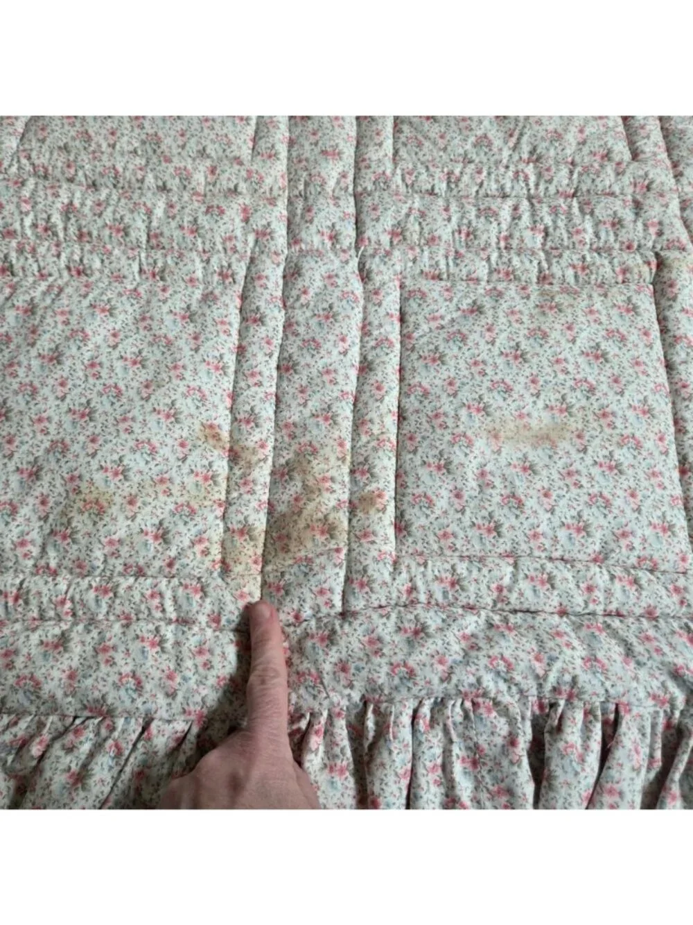 Handmade Hand Cross Stitched Embroidered Pink Floral Quilted Wall Hanging READ